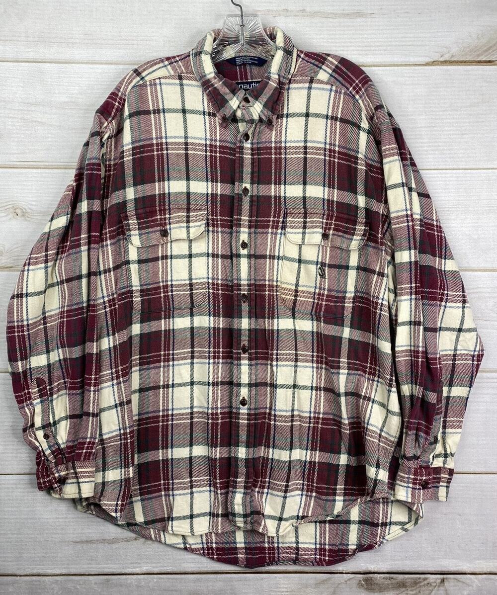 Nautica Mens Sz XL Flannel Shirt Multicolor Plaid Heavy Long Sleeve Button Down